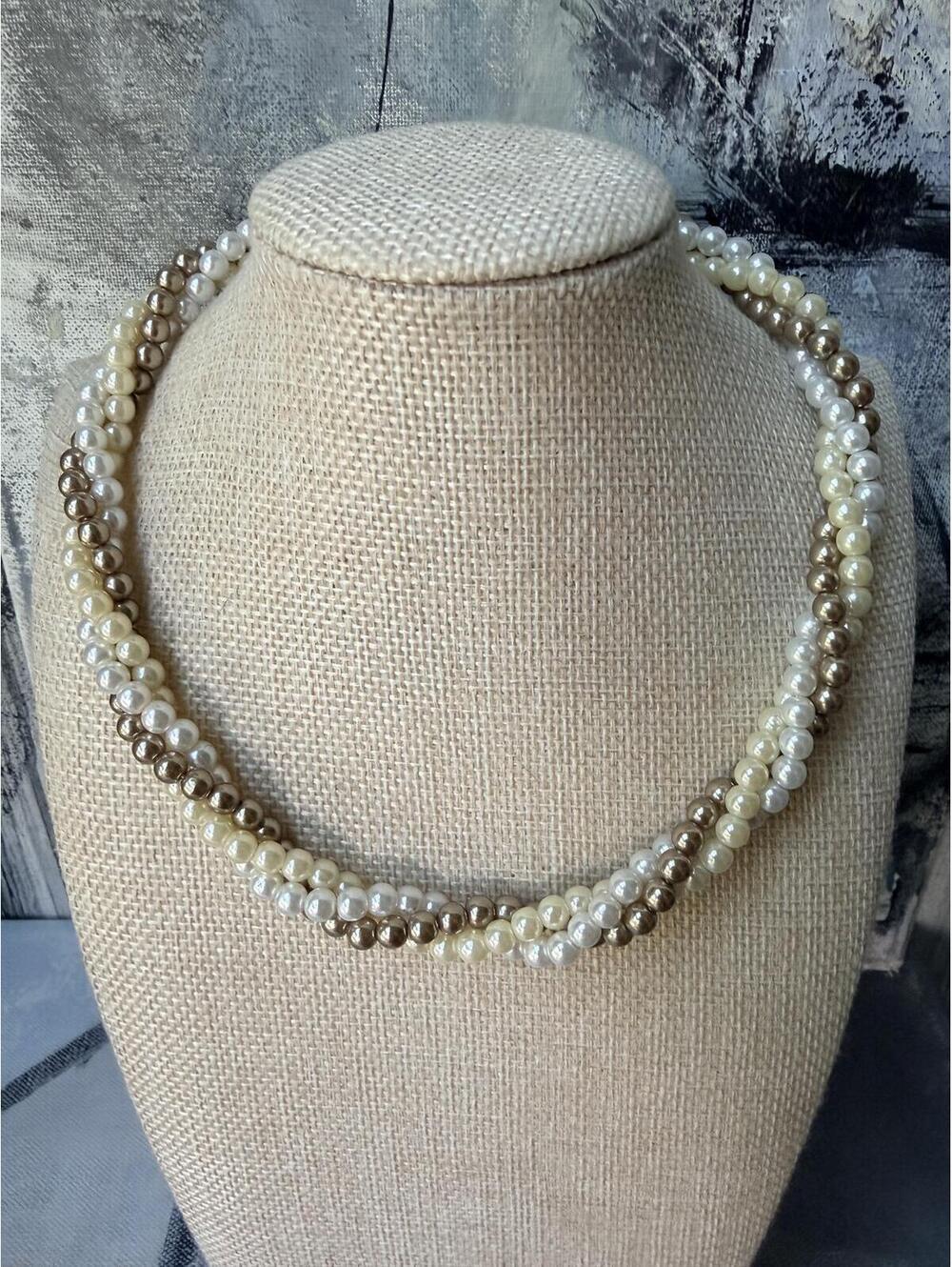 Vintage Avon Triple Strand Faux Pearl Lariat Necklace